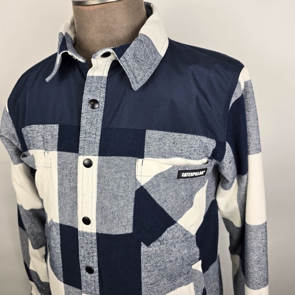 CAT Caterpillar Block Insulated Shirt Jacket Dark Marine Blue Workwear Mens L - Picture 1 of 11